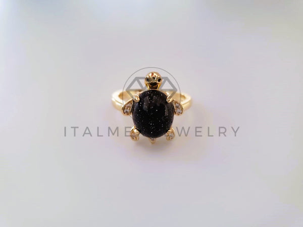 Anillo Dama de Lujo - 104567 - Diseño Tortuga Piedra Negra Oro Laminado 18K