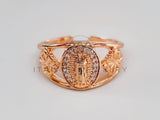 Anillo de Lujo - 104592 - Diseño Virgen y Flor CZ Rosa Oro Laminado 18K