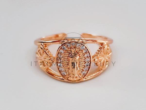 Anillo de Lujo - 104592 - Diseño Virgen y Flor CZ Rosa Oro Laminado 18K