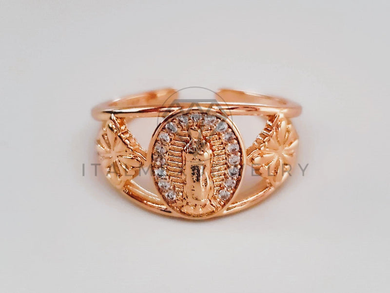 Anillo de Lujo - 104592 - Diseño Virgen y Flor CZ Rosa Oro Laminado 18K