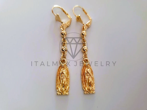 Arete de Lujo - 104535 - Arete Bola Lisa y Virgen Oro Laminado 18K