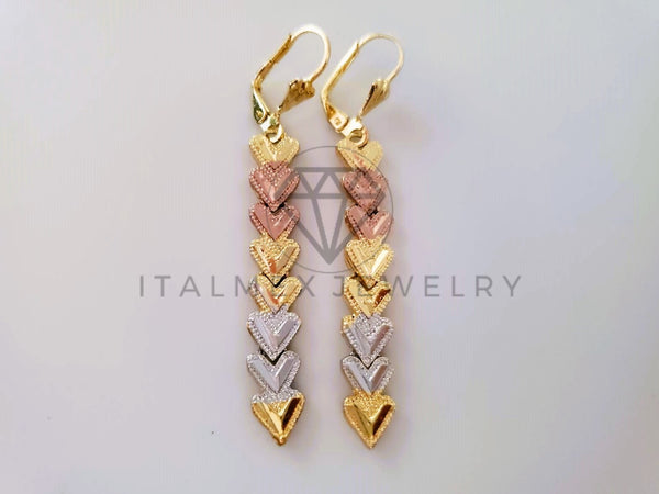 Arete de Lujo - 104632 - Arete Tira Corazones Oro Laminado 18K
