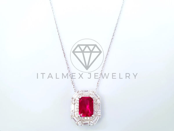 Collar de Lujo - 104431 - Estilo Princesa Circonia Roja 8mm Plata Fina .925