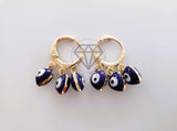 Arete de Lujo - 104639 - Huggie Ojo Turco Corazones Azules Oro Laminado 18K
