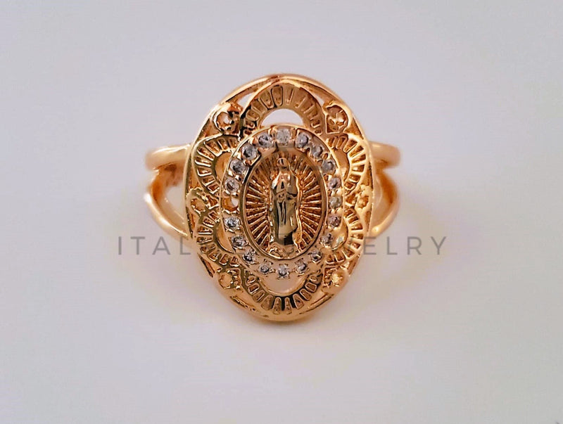 Anillo Dama de Lujo - 104550 - Diseño Virgen de Guadalupe CZ Clara Oro Laminado 18K