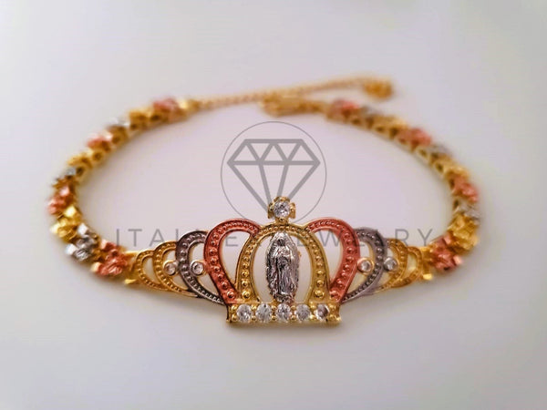 Esclava Elegante - 104515 - Diseño Corona y Virgen CZ Clara Oro Laminado 18K