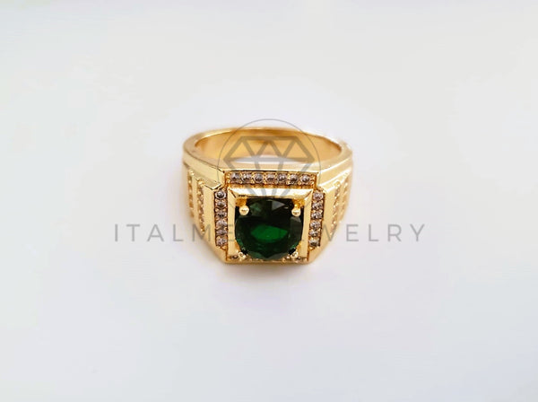 Anillo Caballero de Lujo - 103926 - Diseño Clásico CZ Verde Oro Laminado 18K