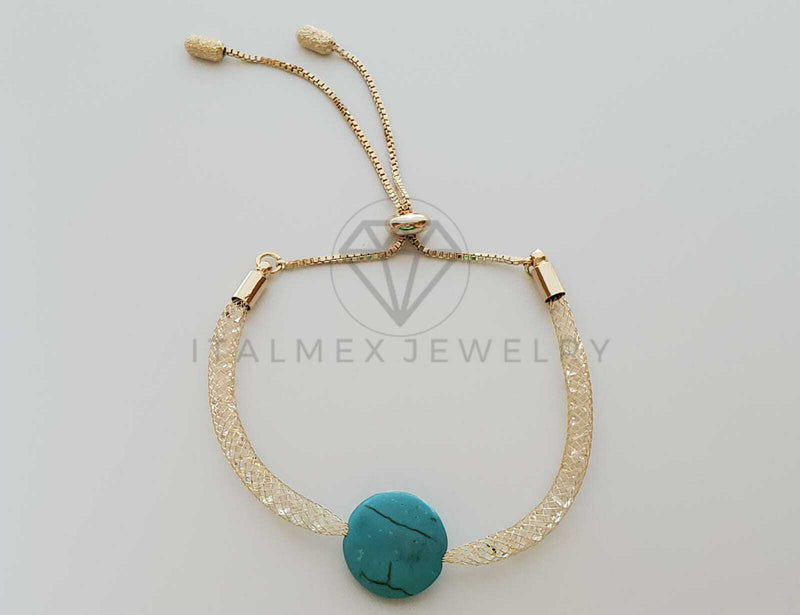 Pulsera de Lujo - 101097 - Diseño de Malla con CZ y Piedra Azul Oro Laminado 18K