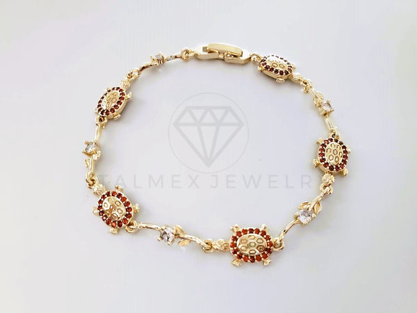 Pulsera Elegante - 103979 - Pulsera Tortugas CZ Roja y Clara Oro Laminado 18K