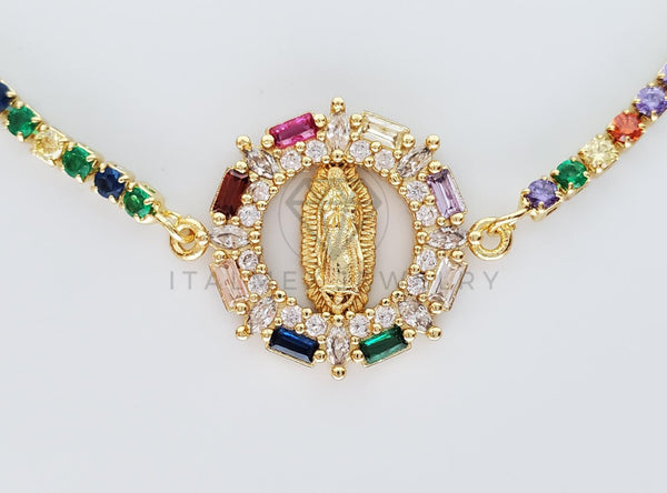 Pulsera Ajustable - 101279 - Diseño de Virgen con CZ Colores Oro Laminado 18K