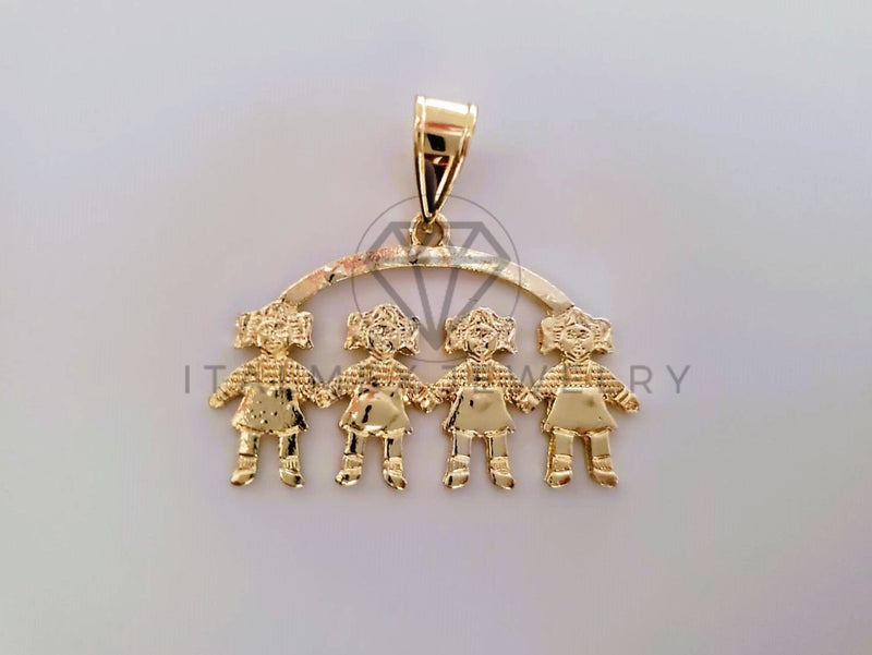 Dije Elegante - 104337 - Dije 4 Niñas Tamaño Chico Oro Laminado 18K