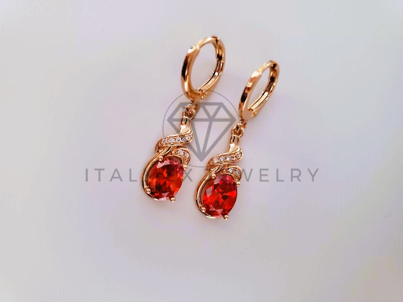 Arete de Lujo - 104349 - Diseño de Gota CZ Roja Oro Laminado 18K