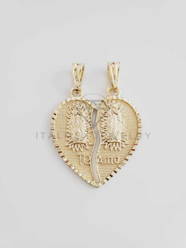 Dije Elegante - 102353 - Corazón Partido Virgen y Virgen Tamaño Mediana Oro Laminado 18K