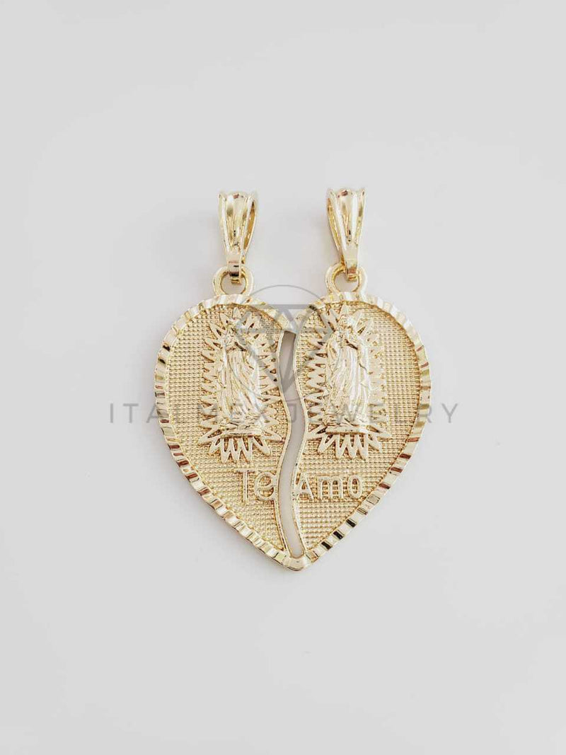 Dije Elegante - 102353 - Corazón Partido Virgen y Virgen Tamaño Mediana Oro Laminado 18K