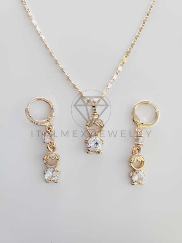 Juego de Lujo - 102377 - Diseño de Niño CZ Clara Color Oro Laminado 18K