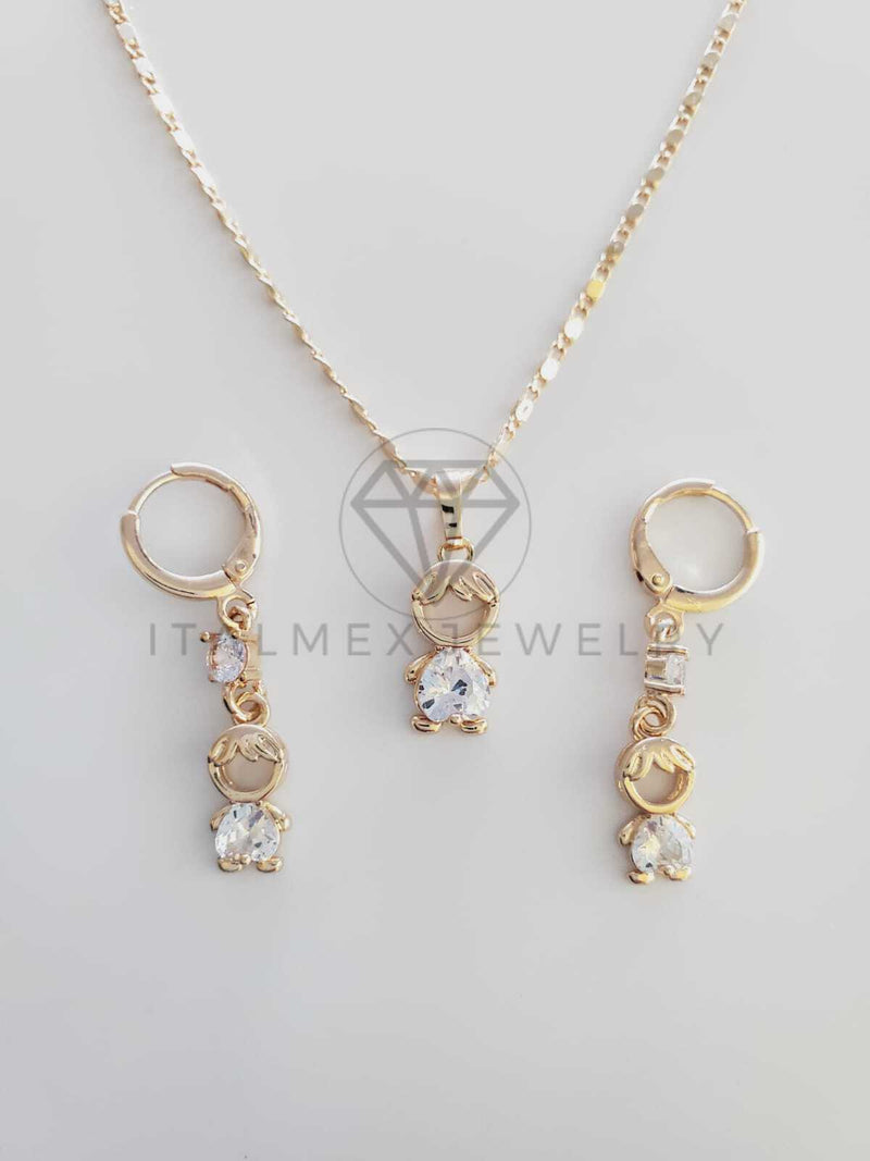 Juego de Lujo - 102377 - Diseño de Niño CZ Clara Color Oro Laminado 18K