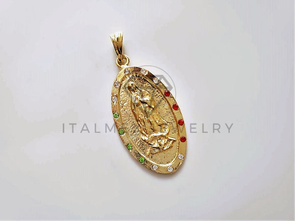 Dije Elegante - 104180 - Medalla de Virgen Circonia Tricolor Oro Laminado 18K