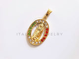 Dije Elegante - 104162 - Medalla Virgen Guadalupe Circonia Tricolor Oro Laminado 18K