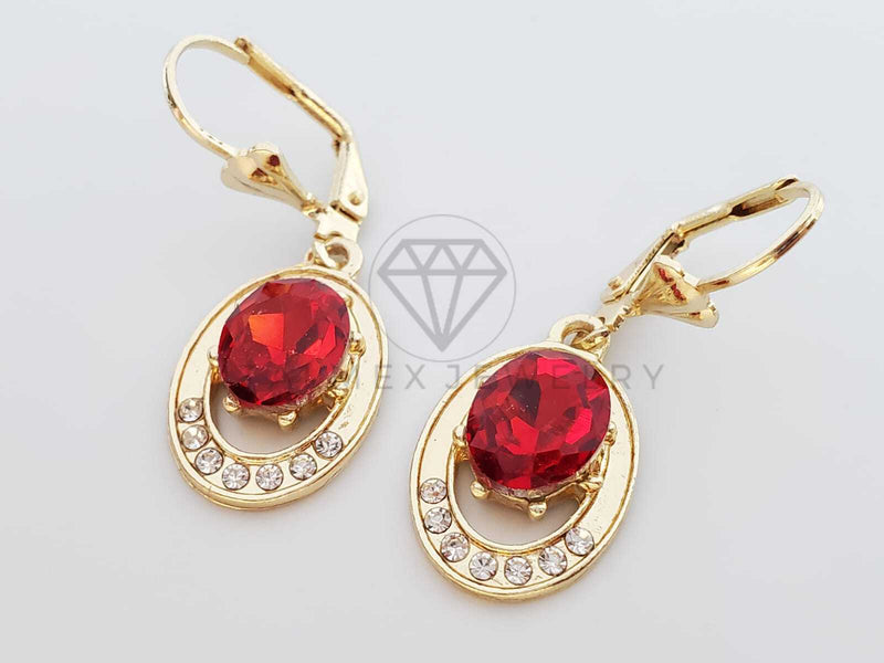 Arete de Lujo - 100745 - Diseño Redondo CZ Roja Oro Laminado 18K