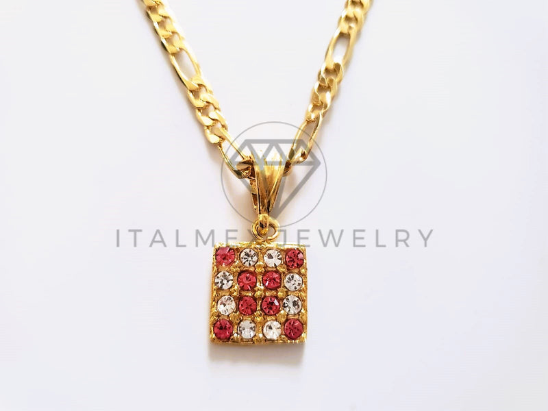 Dije de Lujo - 104164 - Dije Cuadrado Circonia Clara y Rosa Oro Laminado 18K