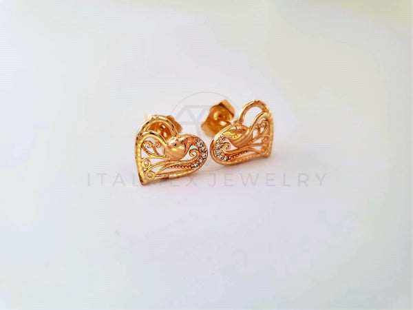 Broquel de Lujo - 104080 - Diseño Corazón Laser CZ Clara Oro Laminado 18K