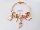 Pulsera Elegante - 104308 - Pulsera Estilo PDR Pájaro Enjaulado Rosa Oro Laminado 18K