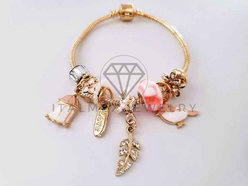 Pulsera Elegante - 104308 - Pulsera Estilo PDR Pájaro Enjaulado Rosa Oro Laminado 18K