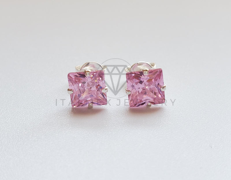 Broquel de Lujo - 101681 - CZ Cuadrada 6mm CZ Rosa Plata .925