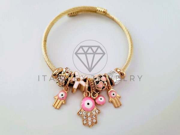 Pulsera Elegante - 104360 - Pulsera Estilo PDR Mano Hamsa Rosa Oro Laminado 18K
