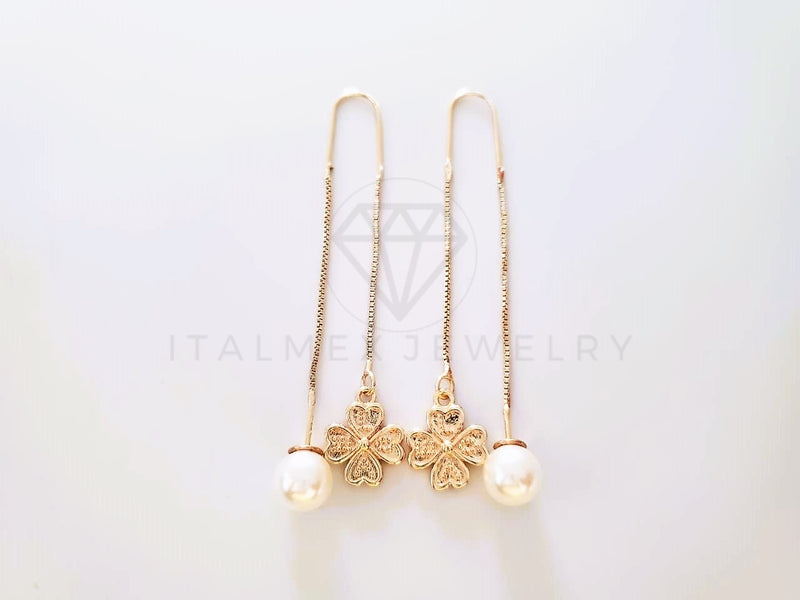 Arete de Lujo - 104028 - Estilo Violador Trebol CZ Color y Perla Oro Laminado 18K