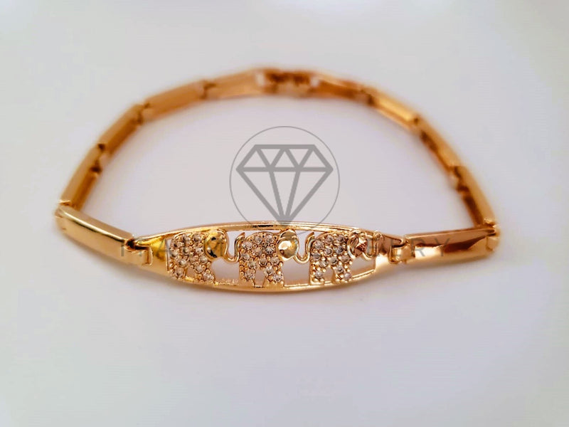 Pulsera de Lujo - 104379 - Diseño Placa Elefantes CZ Clara Oro Laminado 18K