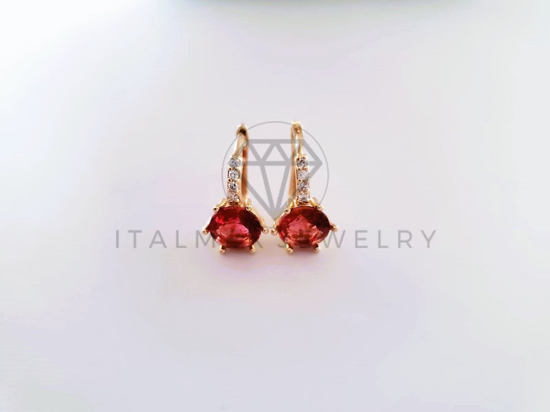 Arete de Lujo - 103845 - Diseño Huggie CZ Roja Oro Laminado 18K