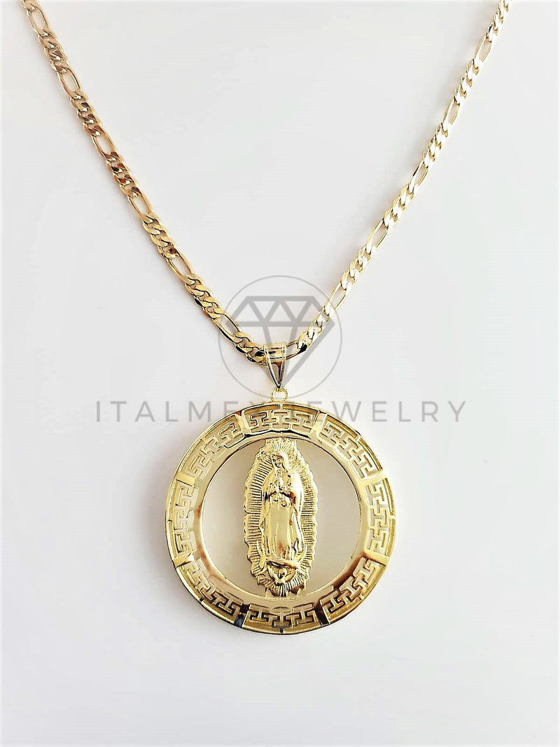 Dije Religioso - 102761 - Medalla Virgen de Guadalupe Grecas Extra Grande Oro Laminado 18K