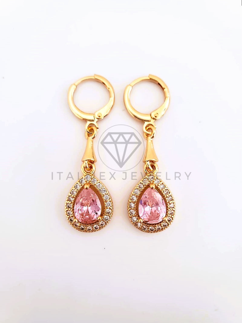 Arete de Lujo - 103550 - Diseño Gota Pavé CZ Rosa Oro Laminado 18K