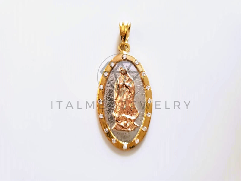 Dije Elegante - 104147 - Medalla de Virgen Circonia Tricolor Oro Laminado 18K