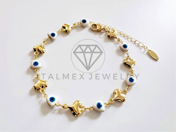 Pulsera Elegante - 104211 - Pulsera Ojo Turco Corazón Blanco Oro Laminado 18K