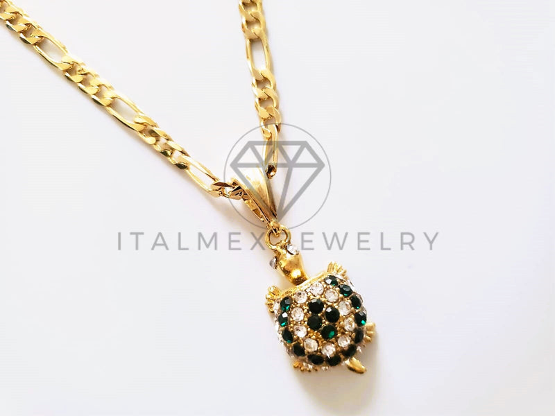 Dije Elegante - 104160 - Dije Tortuga Circonia Clara y Verde Oro Laminado 18K