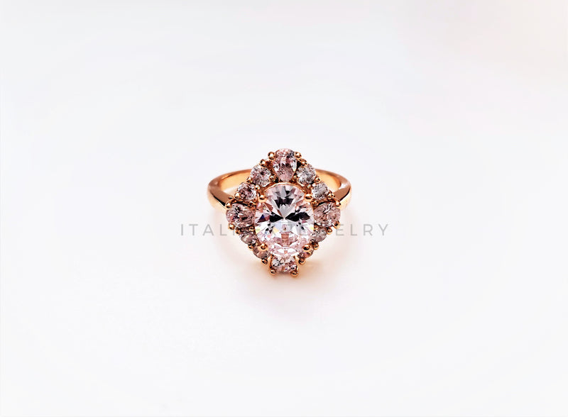 Anillo Dama de Lujo -103330 - Diseño Bisel Ovalado CZ Clara Oro Laminado 18K
