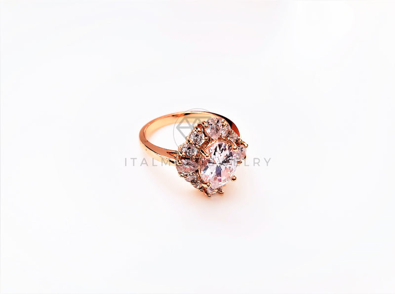 Anillo Dama de Lujo -103330 - Diseño Bisel Ovalado CZ Clara Oro Laminado 18K