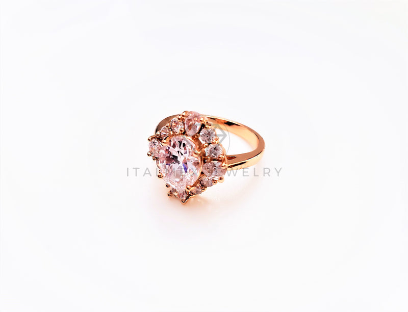 Anillo Dama de Lujo -103330 - Diseño Bisel Ovalado CZ Clara Oro Laminado 18K