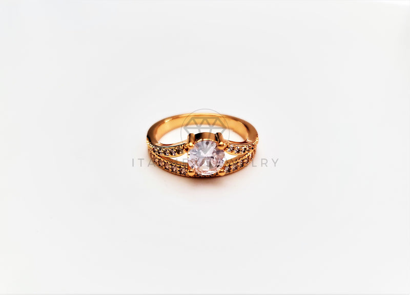 Anillo Dama de Lujo - 103345 - Diseño Solitario Doble Banda CZ Clara Oro Laminado 18K