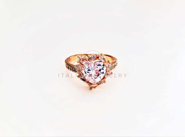 Anillo Dama de Lujo - 103348 - Diseño Corazon Biselado CZ Clara Oro Laminado 18K