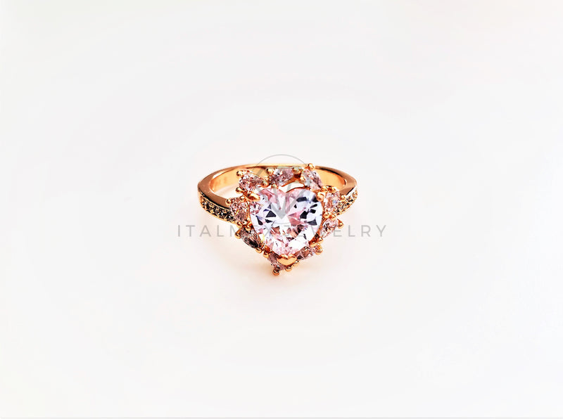 Anillo Dama de Lujo - 103348 - Diseño Corazon Biselado CZ Clara Oro Laminado 18K
