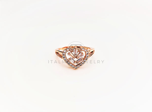 Anillo Dama de Lujo - 103374 - Diseño Corazon CZ Baguette Clara Oro Laminado 18K