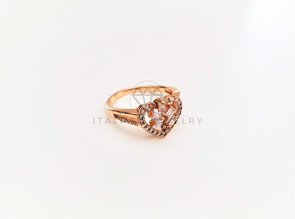 Anillo Dama de Lujo - 103374 - Diseño Corazon CZ Baguette Clara Oro Laminado 18K