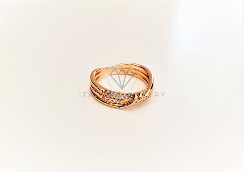 Anillo Dama de Lujo - 103377 - Diseño Triple Alambre CZ Clara Oro Laminado 18K