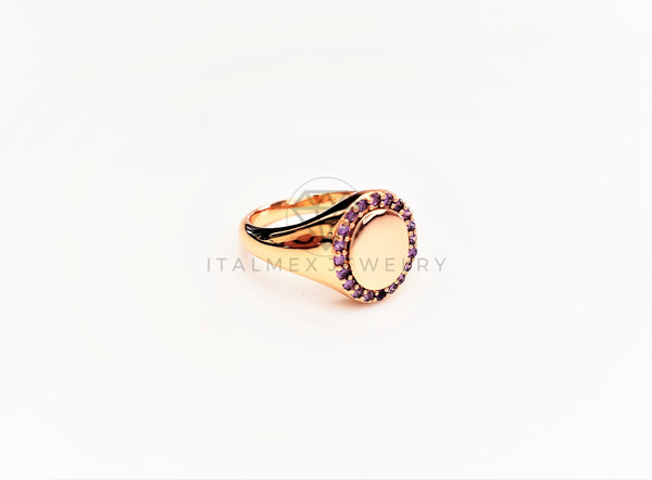 Anillo Dama de Lujo - 103382 - Diseño Placa Lisa CZ Morada Oro Laminado 18K