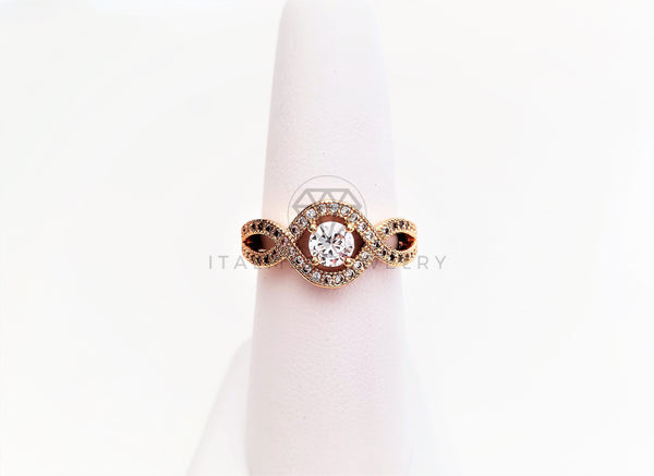 Anillo Dama de Lujo - 103384 - Diseño Solitario Entrelazado CZ Clara Oro Laminado 18K