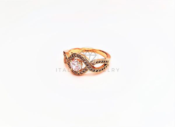 Anillo Dama de Lujo - 103384 - Diseño Solitario Entrelazado CZ Clara Oro Laminado 18K