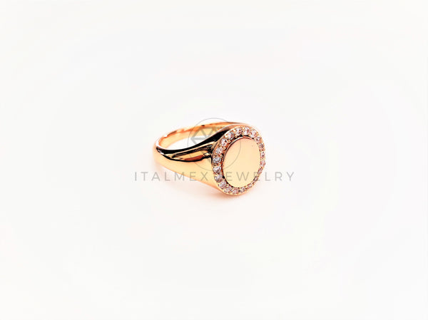 Anillo Dama de Lujo - 103386 - Diseño Placa Lisa CZ Clara Oro Laminado 18K